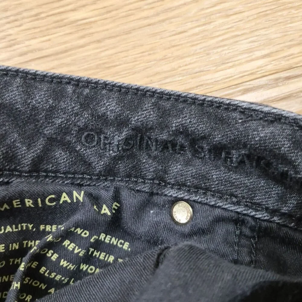 American Eagle Jeans Mens 38x33 Black Original Straight Mid Rise Airflex Denim